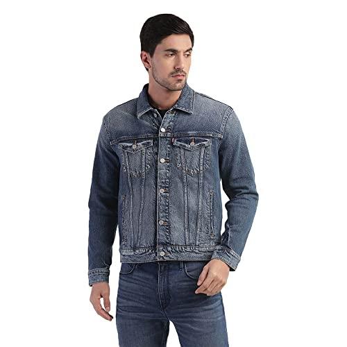 levi's solid cotton blend slim fit men's casual jacket (blue,large)