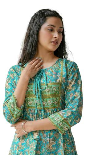 yash gallery polyester women's floral placement printed 3/4 sleeve keyhole neck short kurti (3xl, green.)