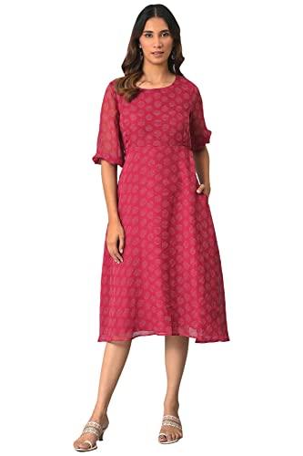 w for woman women's polyester pink printed georgette western dress calf length (22auw18402-810297_dark 10)