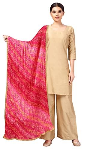 studio shringaar women's vegan silk multi coloured bandhni dupatta (42" x 2.5 meters, pink)