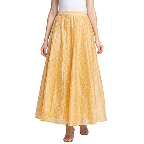 globus women beige printed flared maxi skirt