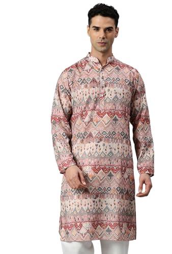 majestic man cotton blend ethnic motifs abstract printed kurta for men (mauve, small)