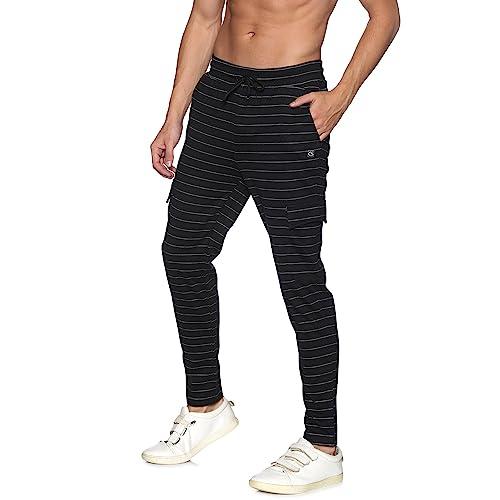 campus sutra men stylish striped evening trackpant black