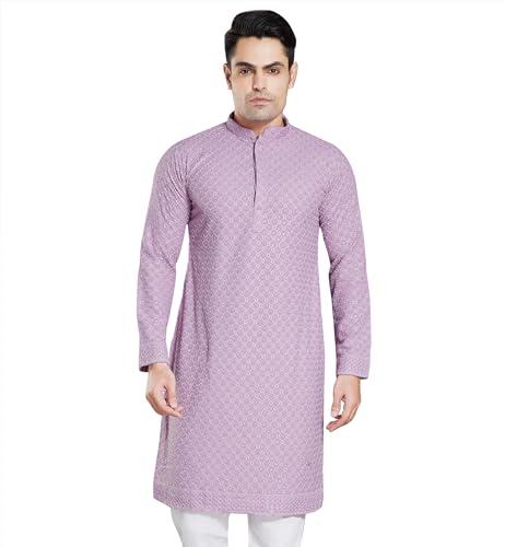 divisive men's sequince embroidered cotton blend only slim fit kurta (dkrt12_xxl_lavendar)