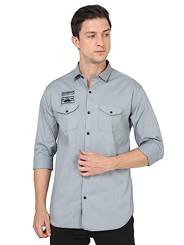 miraan men's double-pocket cotton long sleeve slim fit casual shirt (sigdoublightgreyxl_light grey_x-large)