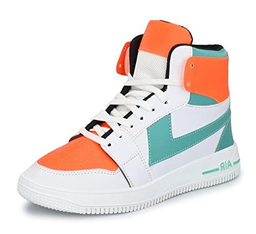 mactree green/orange synthetic mid top ankle sneakers for men - 09 uk