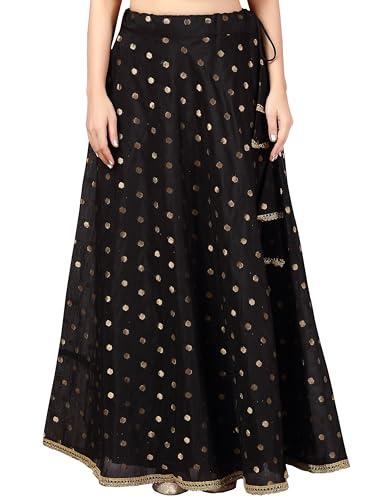 studio shringaar women's polyester readymade chanderi silk long skirt lahenga (black, free size)