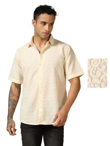 leriya fashion crochet shirt for men| shirt for men| men stylish shirt | men printed shirt (medium, light yellow)