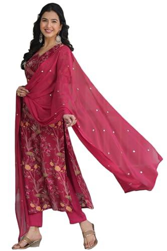 anni designer women's cotton blend straight printed kurta with pant & dupatta (shoko red_m_red_medium)