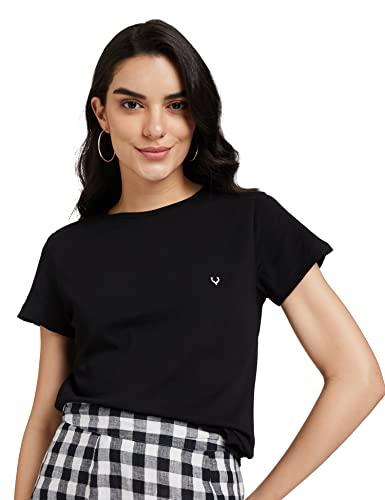 allen solly women's regular t-shirt (ahkccrgpp98080-l_black l)