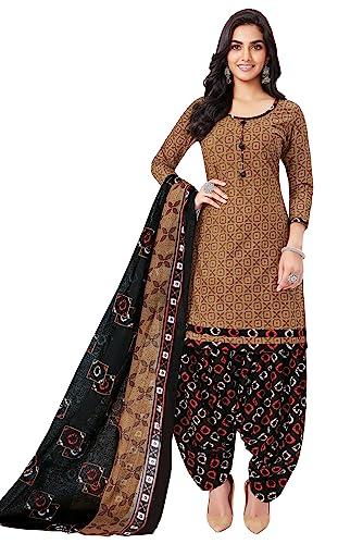 miraan unstitched printed cotton salwar suit material for women (bandcol1704, brown, free size)