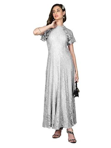 zink london women's white lace round neck maxi dress