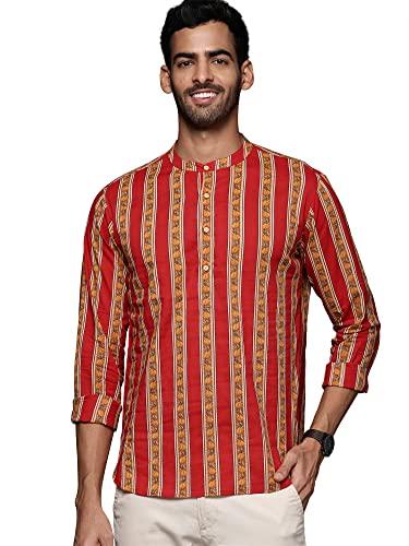 indo era men's cotton striped daily straight short kurta (mkr0rd1176l_red_ready to wear_l-size)