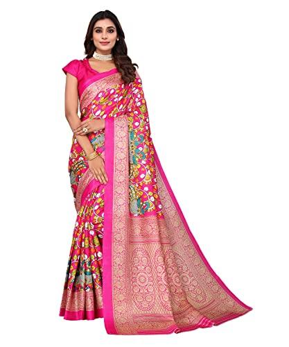 yashika women's banarasi art silk saree (kamal pink