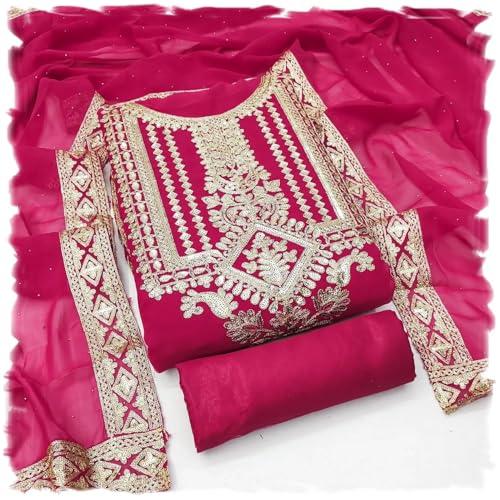 pandadi saree women's georgette embroidery work unstitched dress material