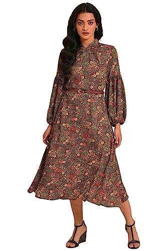 w for woman women's polyester bright multi-coloured floral print dress calf length (23few18816-810316 multicolored_10)