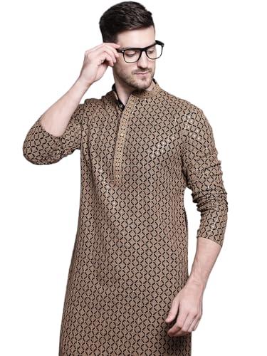 jompers mens sequin embroidered pure cotton kurtas (brown, l)