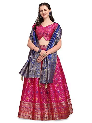 purvaja women's silk blend semi-stitched lehenga choli (virasat-pink free size)