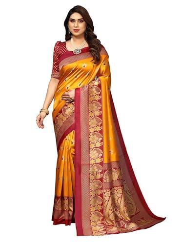 siril women's printed silk saree with unstitched blouse piece (3114s2165_mustard yellow, multi)