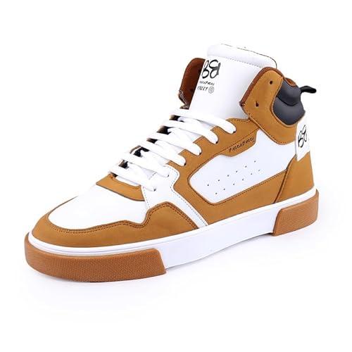 bacca bucci® stalk classic high top streetwear sneakers casual shoes for men | athletic-inspired ankle length shoes for men- tan, size uk9