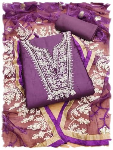 pandadi saree women's heavy jaam cotton embroidery work unstitched dress material