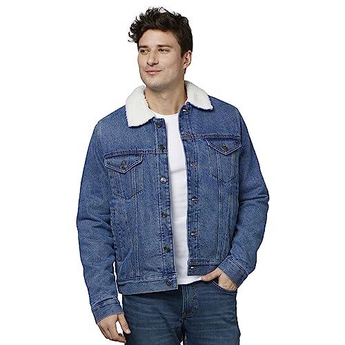 celio solid blue long sleeves sherpa jacket