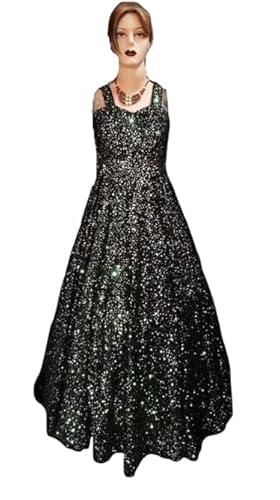 women's velvet stitched gown traditional ethnic long sequins embroidered gown western dress black (xxl)