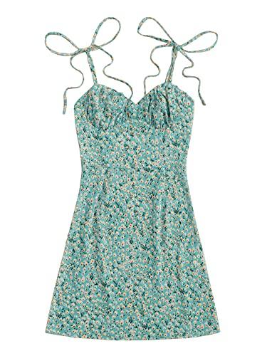 aahwan mint blue knotted shoulder ruched bust ditsy floral printed cami mini dress for women's & girls' (197-rama-m)