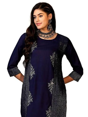 indo era women's embroidered straight ethnic kurta (kt5nb7762_large) navy blue