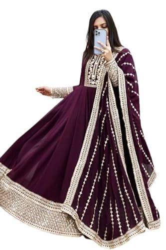 qutenza fashion fashionable women gown with duppata set, wedding special gown with duppta set (x-large) wine