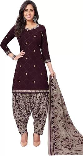 yashika women's unstitched cotton blend salwar suit printed material for women(zora brown)