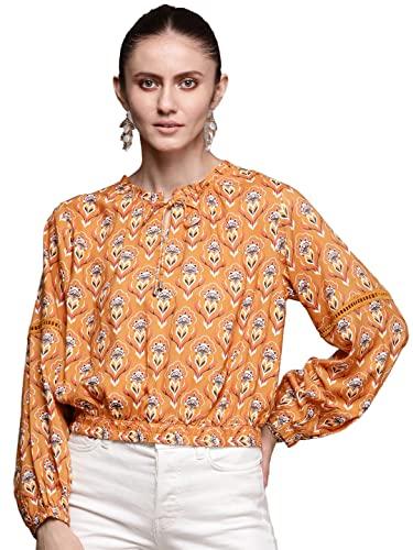 label ritu kumar women's loose fit top stpvry05n30317984-camel-s