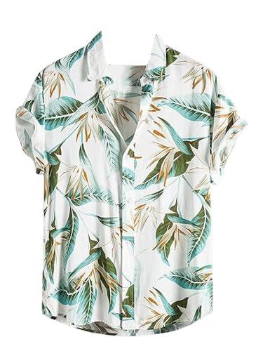 leriya fashion shirt for men | tropical leaf printed rayon shirts for men | preppy short sleeves | spread collared neck | perfect for outing | camp wear shirt for boys (large, white) lf-ms-6046