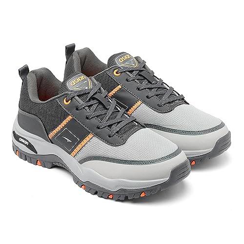 asian men's everest-02 sports trekking & hiking,walking shoes with rubber outsole & memory foam insole lace-up shoes for men's & boy's grey orange