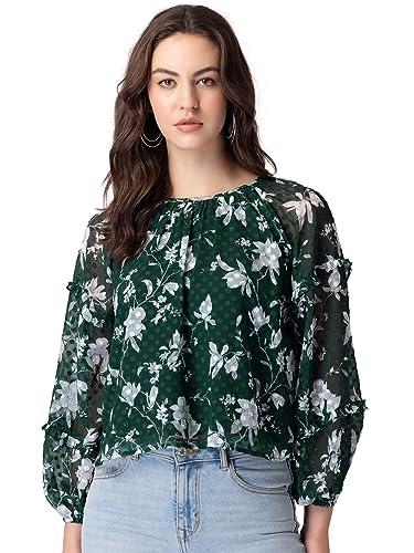 faballey women's regular green floral print full sleeve blouse (top06773 l)