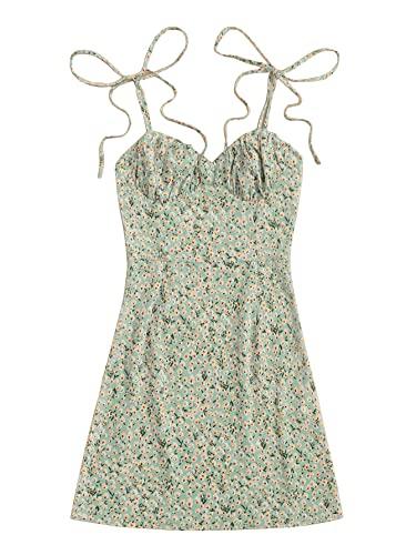 aahwan mint green knotted shoulder ruched bust ditsy floral printed cami mini dress for women's & girls' (197-green-m)