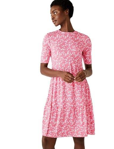 marks & spencer women's viscose fit and flare knee-length dress (t424872pink mix_pink