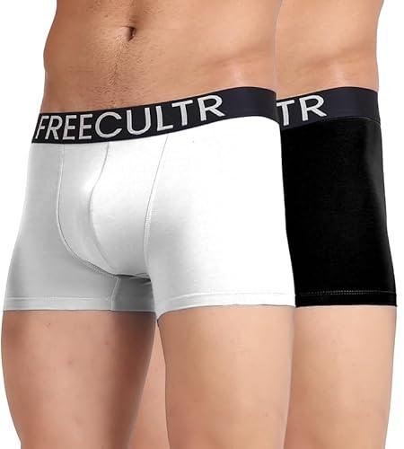 freecultr men's organic cotton underwear, ultrasoft waistband, premium snug-fit trunk - pack of 2 (medium - white, black)