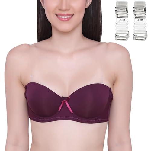 glamoras women's demi cup bra | nylon spandex, padded, underwired, push up bra for women | transparent detachable straps, 3/4 coverage bra (with 2 pair extra straps) | (36, purple)