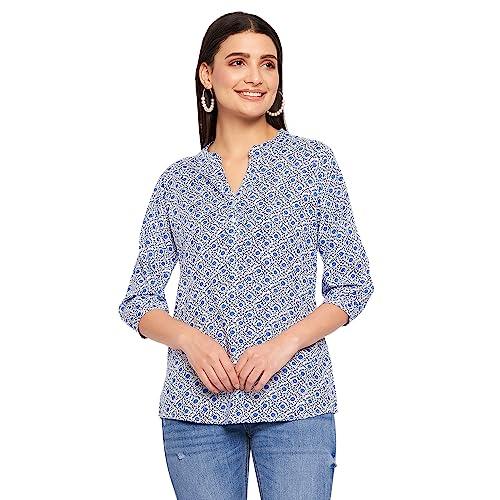 duke stardust women v-neck 3/4 sleeve printed top (sdx3278_white_m)