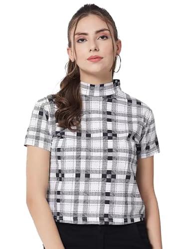 kotty women's casual regular sleeves checkered white top