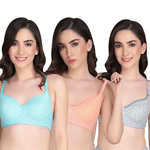 liigne women half cup padded bra - made of pure cotton full coverage non wired seamless pushup soft cup for t-shirt saree dress and for everyday (pack of 3) multicolour