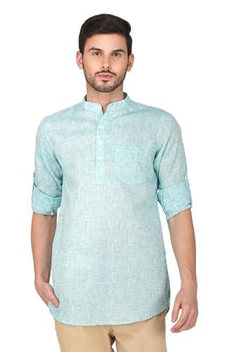 vastraa fusion men's textured cotton short kurta full sleeves casual ethnic wear short kurta (vastraavs2427-42) light green