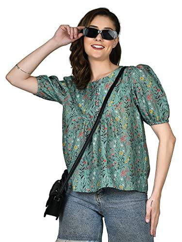 zink london women's green floral print regular top