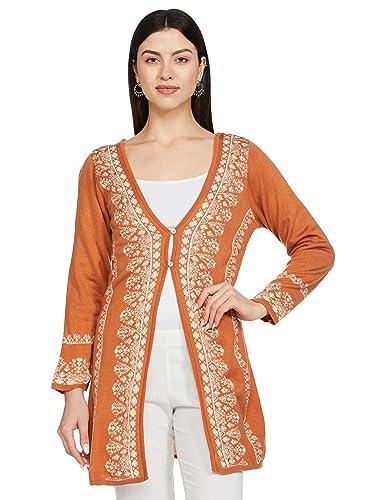 w for woman orange geometric printed reversible acrylic cardigan_22now40128-312648_l