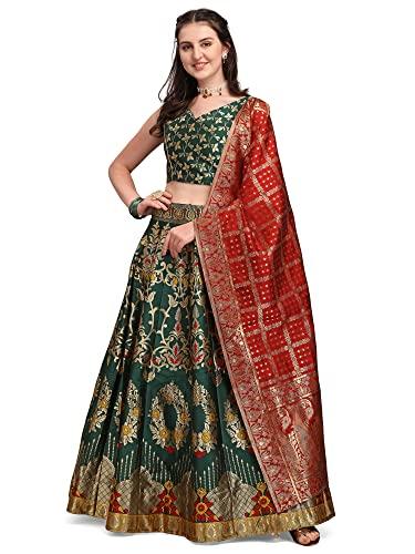 purvaja women's jacquard semi-stitched lehenga choli (amayra-d-green_green_free size)