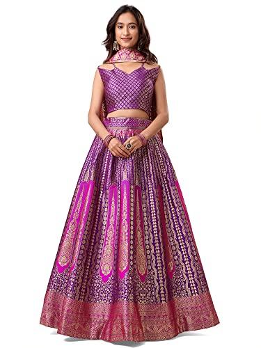 purvaja women's jacquard semi-stitched lehenga choli (lihaaz-wine_wine_free size)