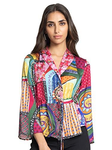 shaye women's casual floral print multicolour shirts with button-down collar |three-quarter sleeves |satin