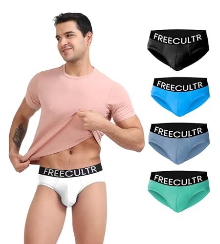 freecultr men's underwear organic cotton (ultrasoft waistband) premium snug-fit brief - size m pack of 5-black,brilliant blue,white,holly green,shadow blue