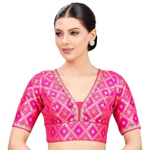 studio shringaar women's brocade readymade embroidered saree blouse (pink, 36)